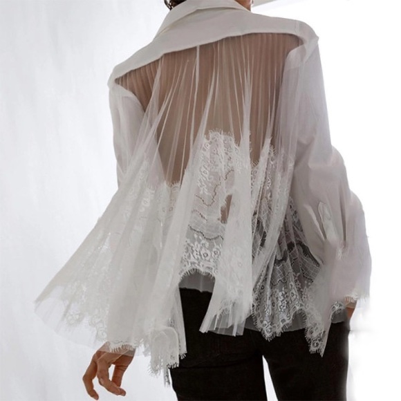 Free People Lace Blouse Transparent Top Tee Boho Sheer - Picture 12 of 12